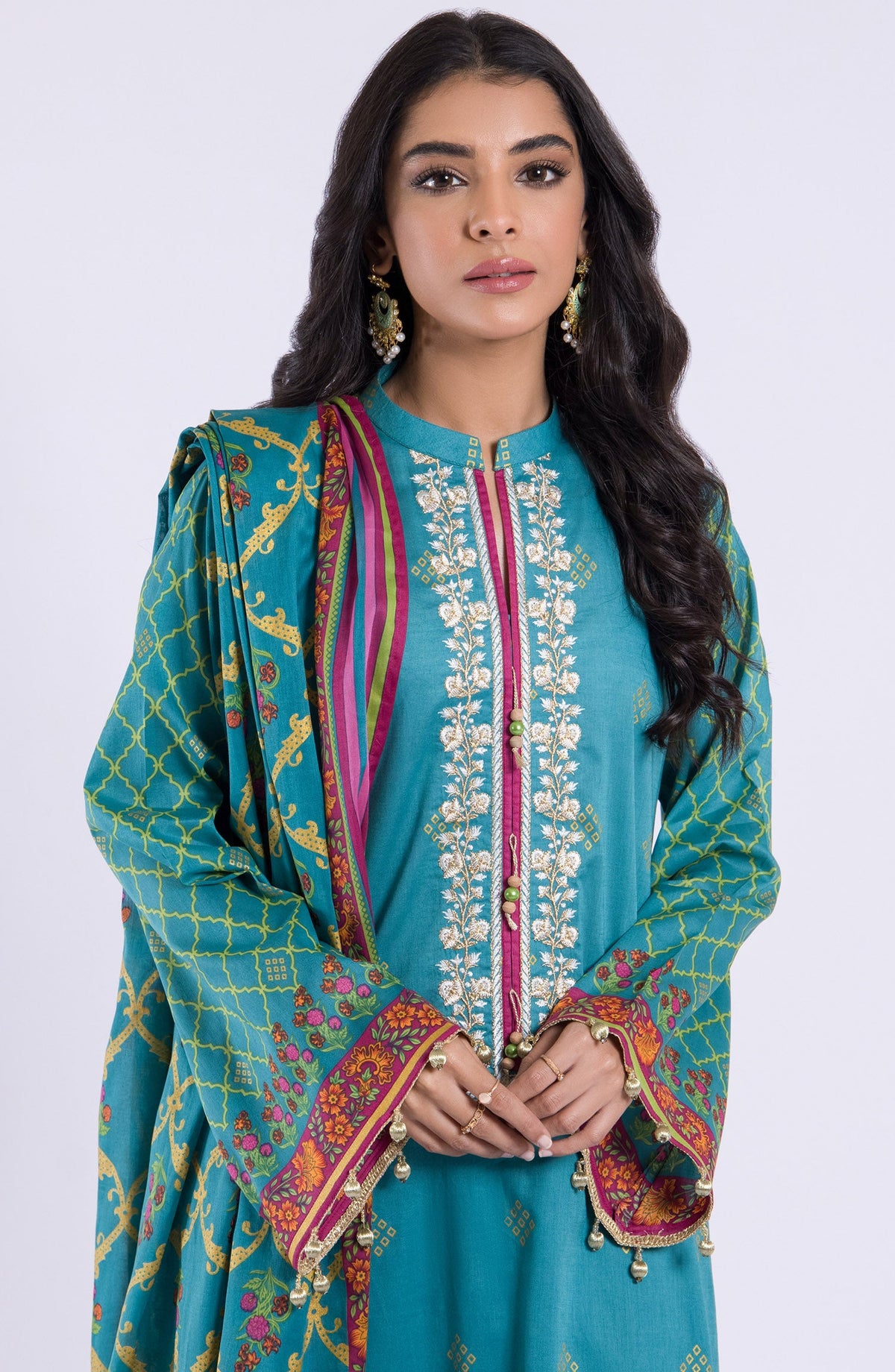 Orient - Unstitched 3 Piece Embroidered Lawn Shirt , Cambric Pant and Lawn Dupatta