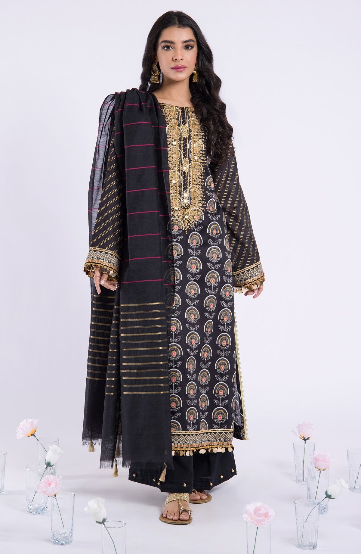 Orient - Unstitched 3 Piece Embroidered Lawn Shirt , Cambric Pant and Fancy Dupatta
