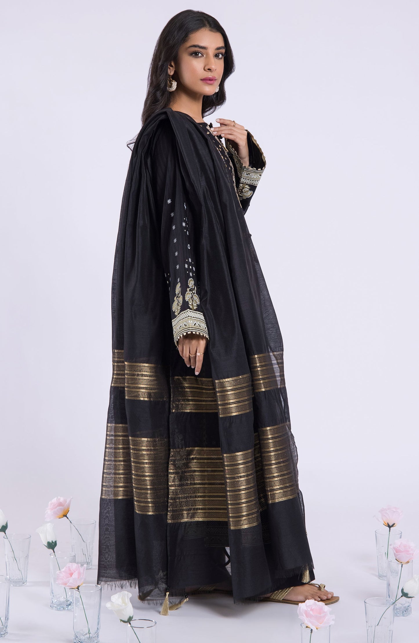 Orient - Stitched 3 Piece Embroidered Jacquard Shirt , Cambric Pant and Yarn Dyed Dupatta
