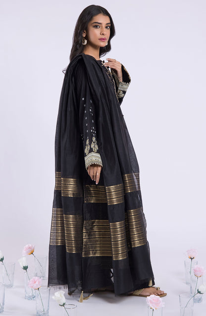 Orient - Stitched 3 Piece Embroidered Jacquard Shirt , Cambric Pant and Yarn Dyed Dupatta