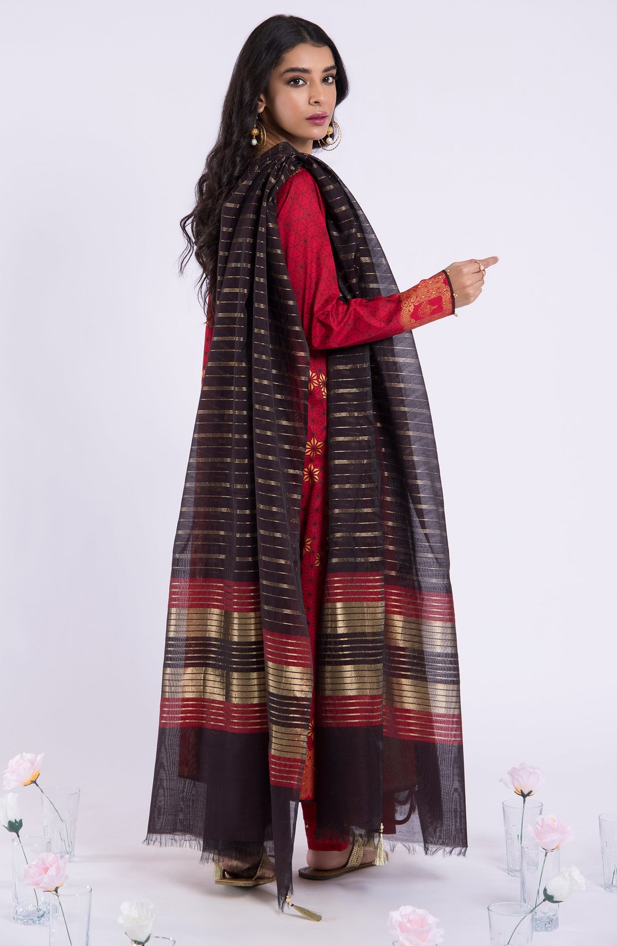 Orient - Unstitched 3 Piece Embroidered Lawn Shirt , Cambric Pant and Fancy Dupatta