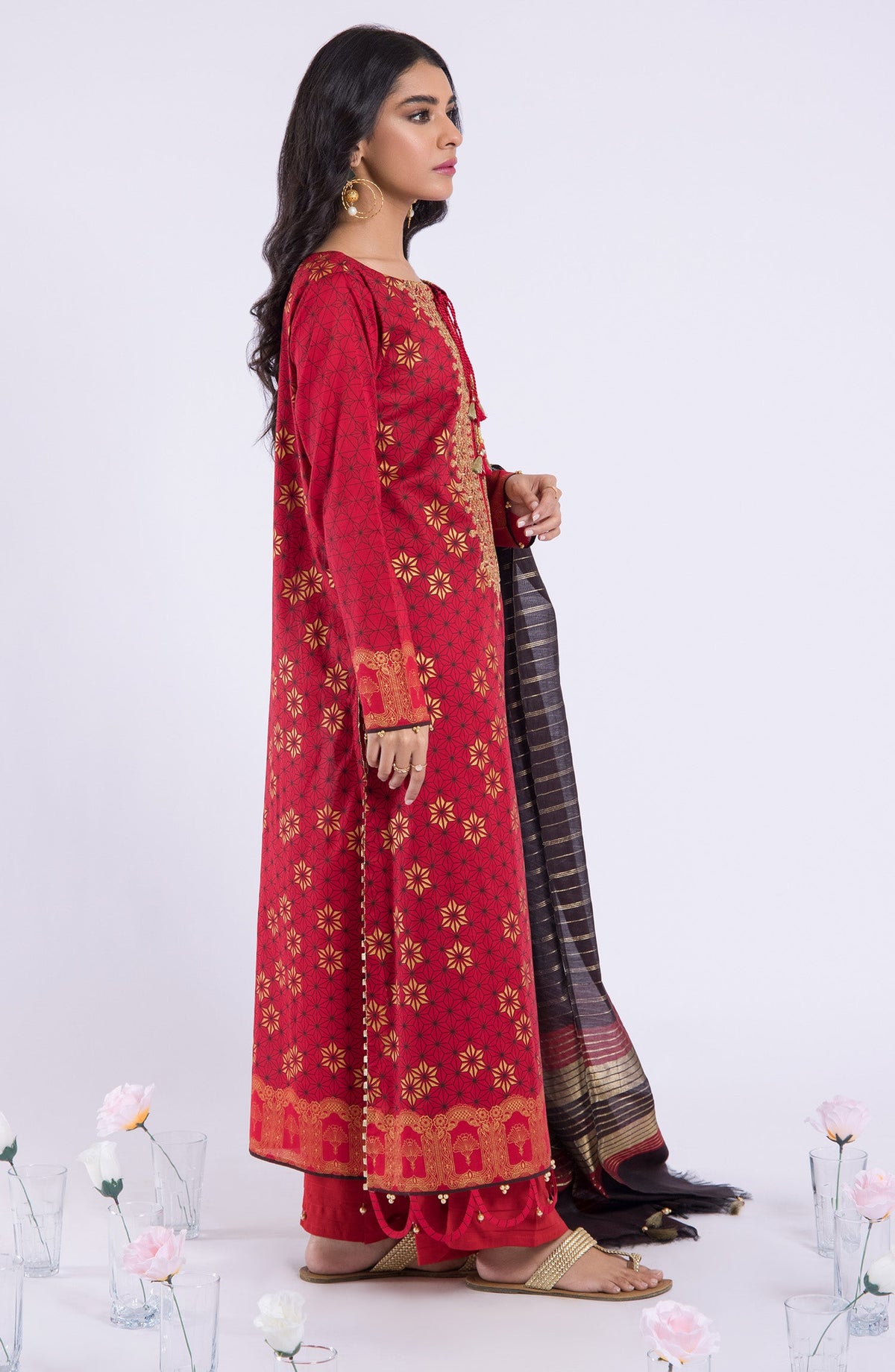 Orient - Unstitched 3 Piece Embroidered Lawn Shirt , Cambric Pant and Fancy Dupatta