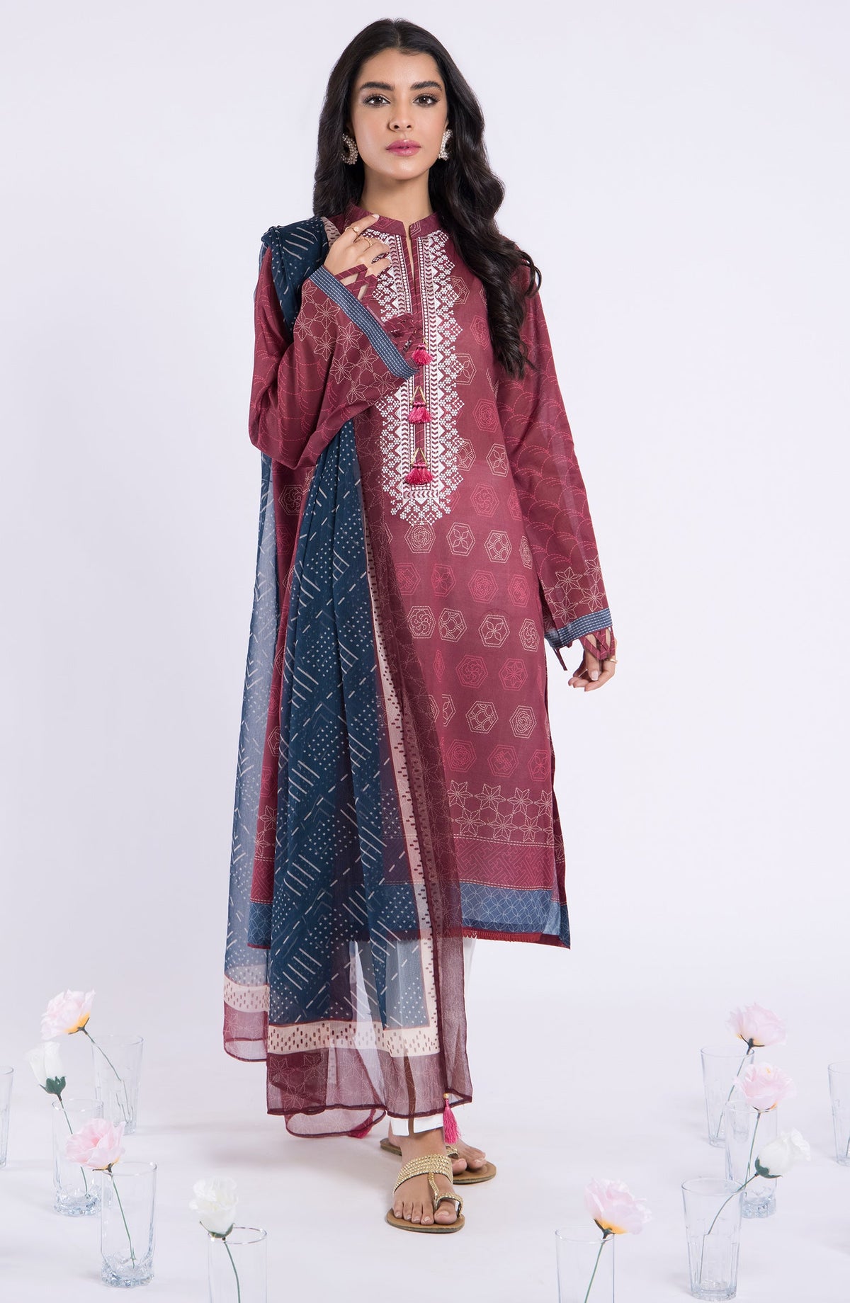 Orient - Unstitched 2 Piece Embroidered Lawn Shirt and Chiffon Dupatta