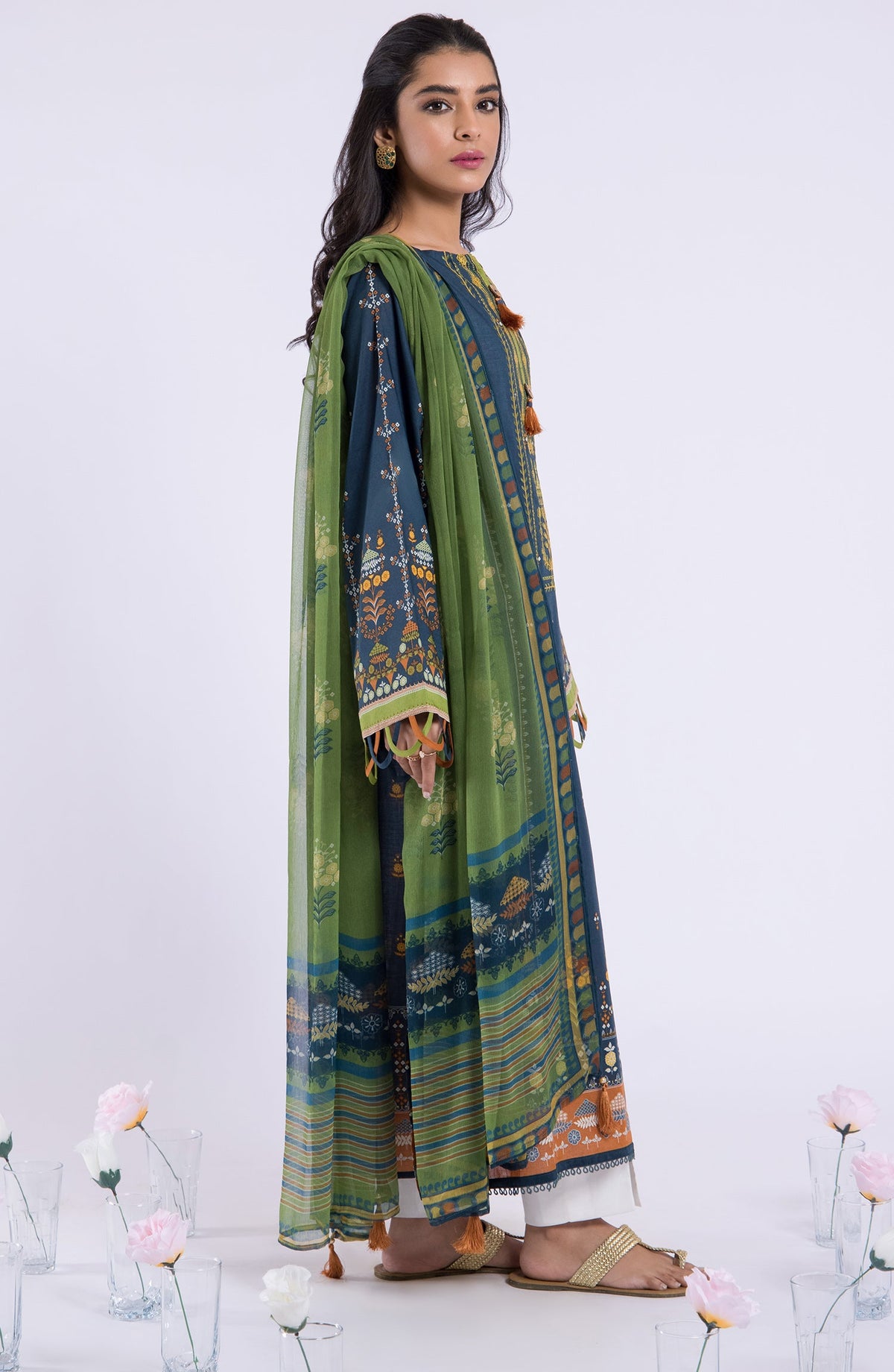 Orient - Unstitched 2 Piece Embroidered Lawn Shirt and Chiffon Dupatta