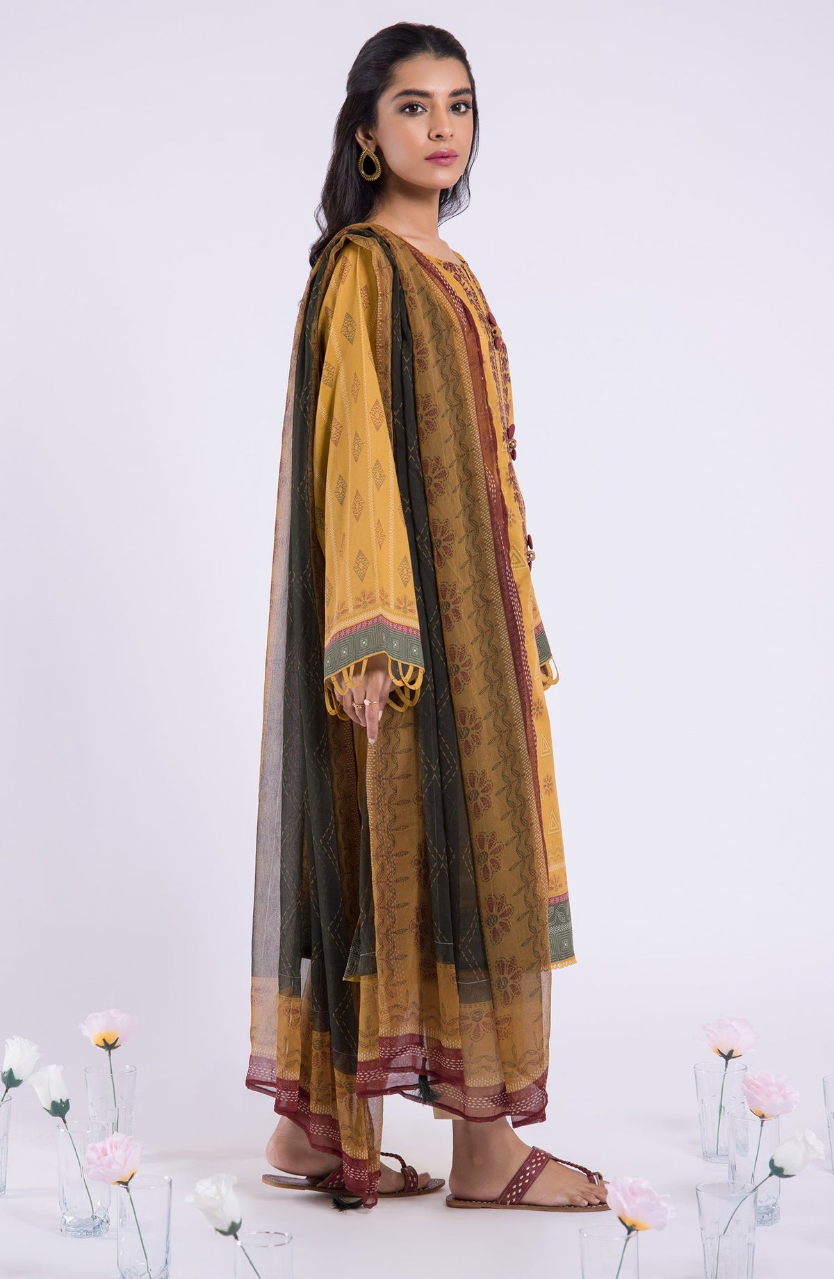 Orient - Unstitched 2 Piece Embroidered Lawn Shirt and Chiffon Dupatta