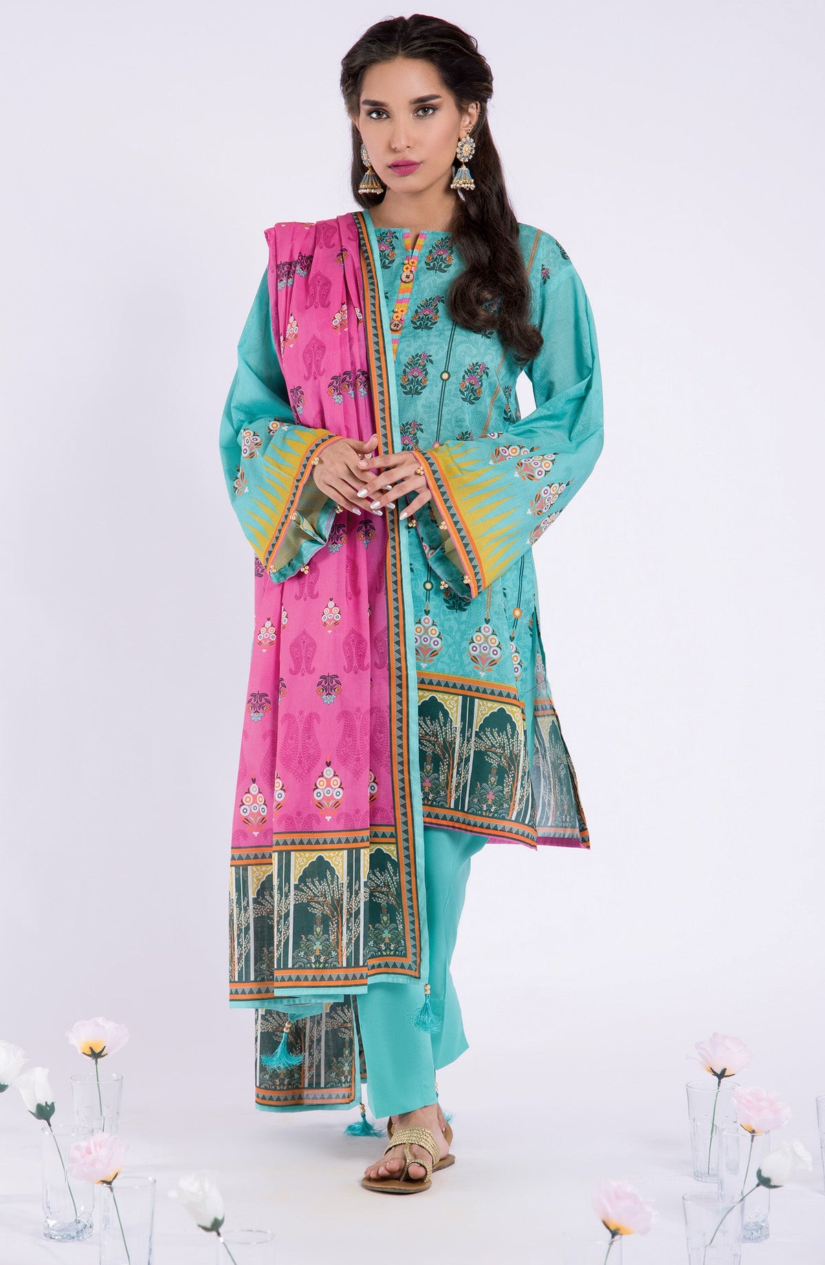 Orient - Unstitched 3 Piece Printed Lawn Shirt , Cambric Pant and Lawn Dupatta