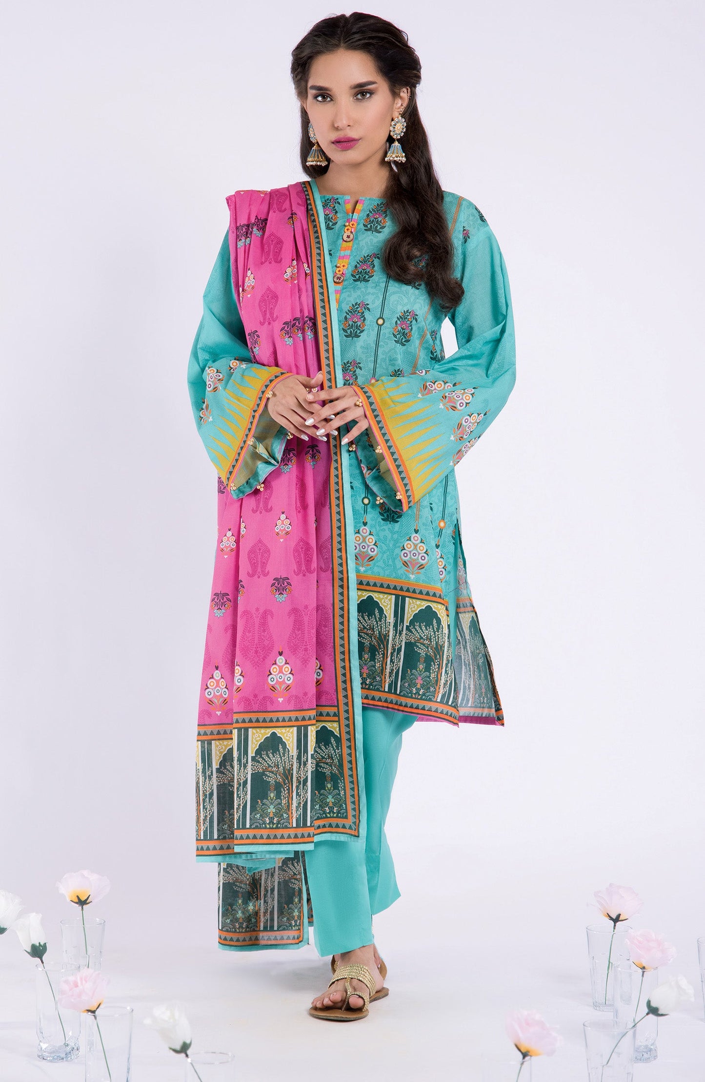 Orient - Stitched 3 Piece Printed Lawn Shirt , Cambric Pant and Lawn Dupatta