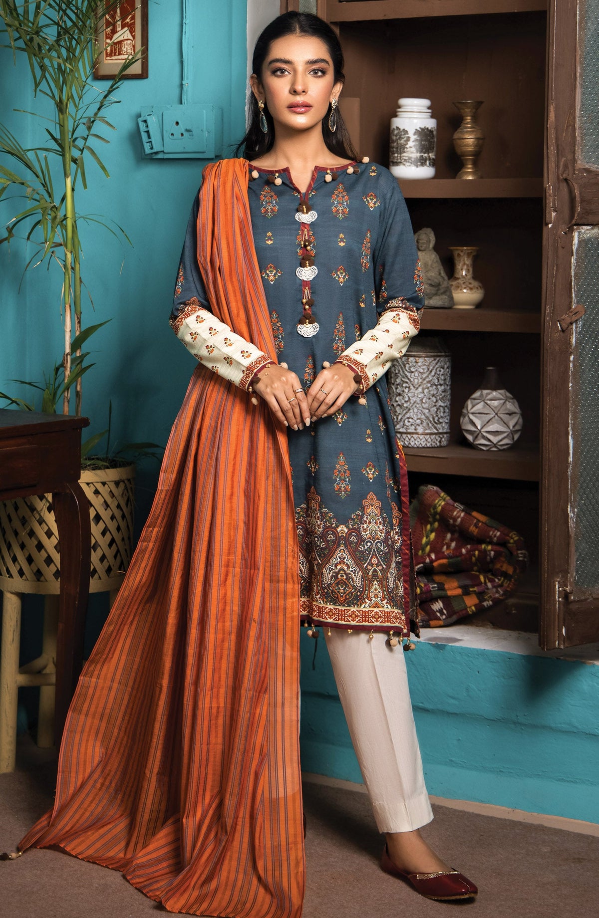 Orient - Unstitched 2 Piece Printed Khaddar Shirt and Yarn Dyed Dupatta