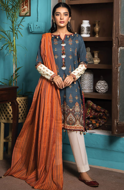 Orient - Unstitched 2 Piece Printed Khaddar Shirt and Yarn Dyed Dupatta