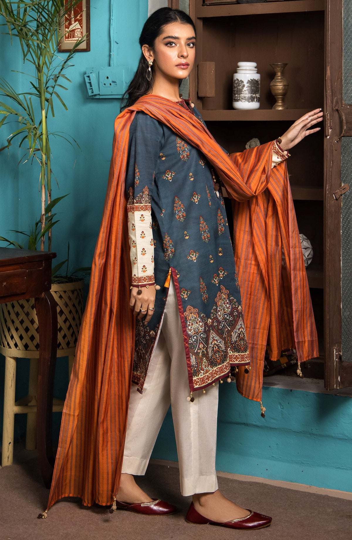 Orient - Unstitched 2 Piece Printed Khaddar Shirt and Yarn Dyed Dupatta