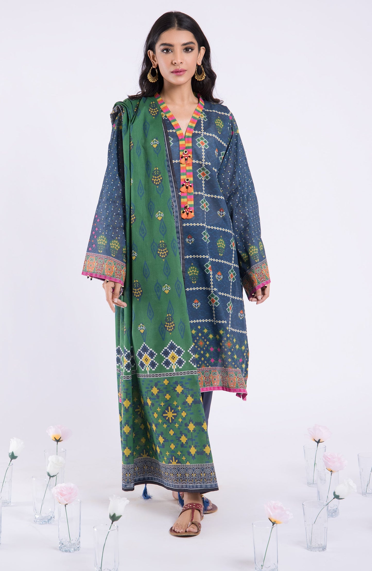 Orient - Stitched 3 Piece Printed Lawn Shirt , Cambric Pant and Lawn Dupatta