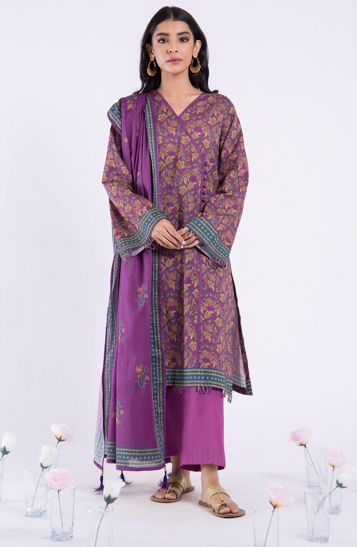 Orient - Unstitched 3 Piece Printed Lawn Shirt , Cambric Pant and Lawn Dupatta