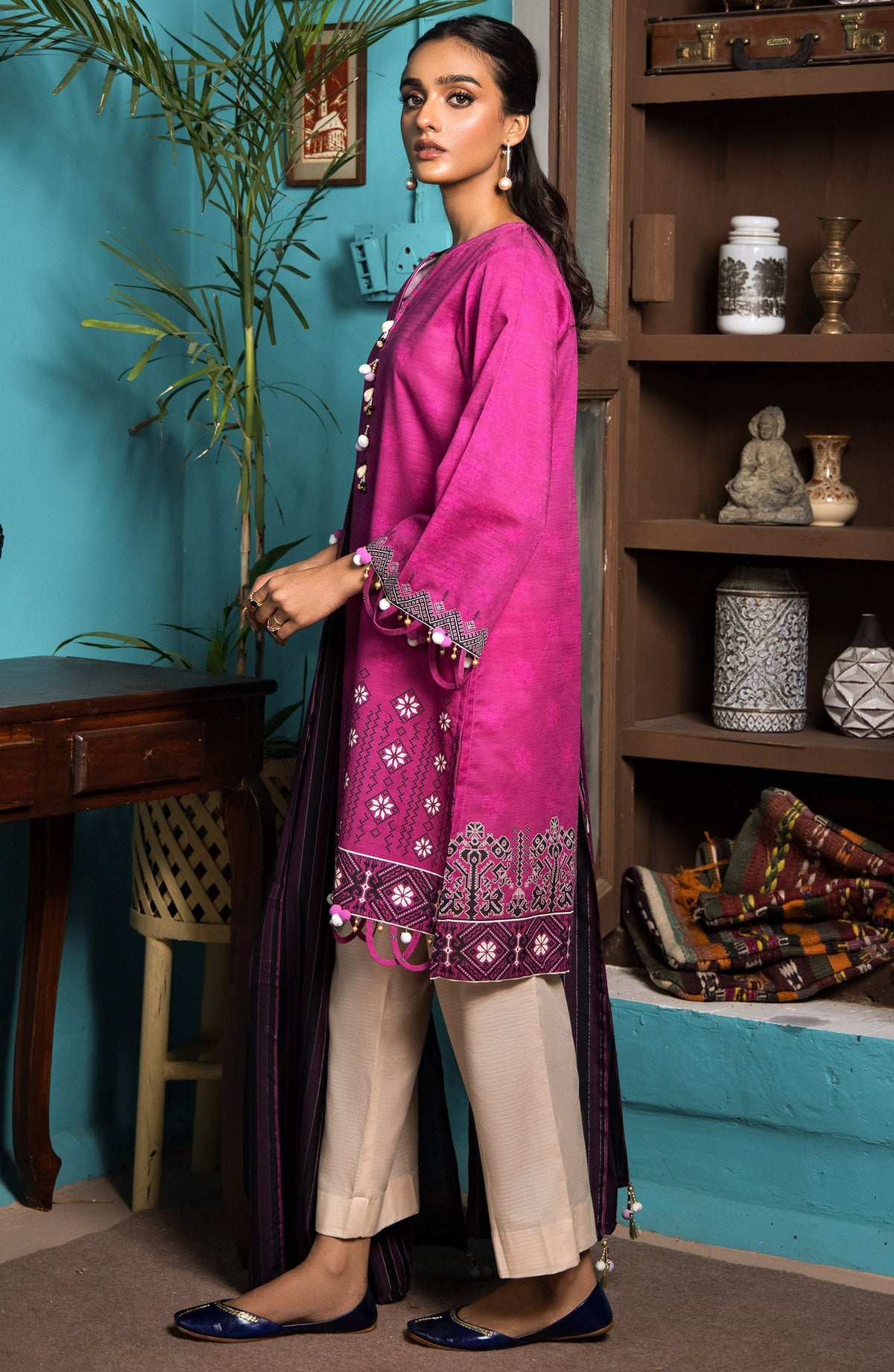 Orient - Unstitched 2 Piece Printed Khaddar Shirt and Yarn Dyed Dupatta