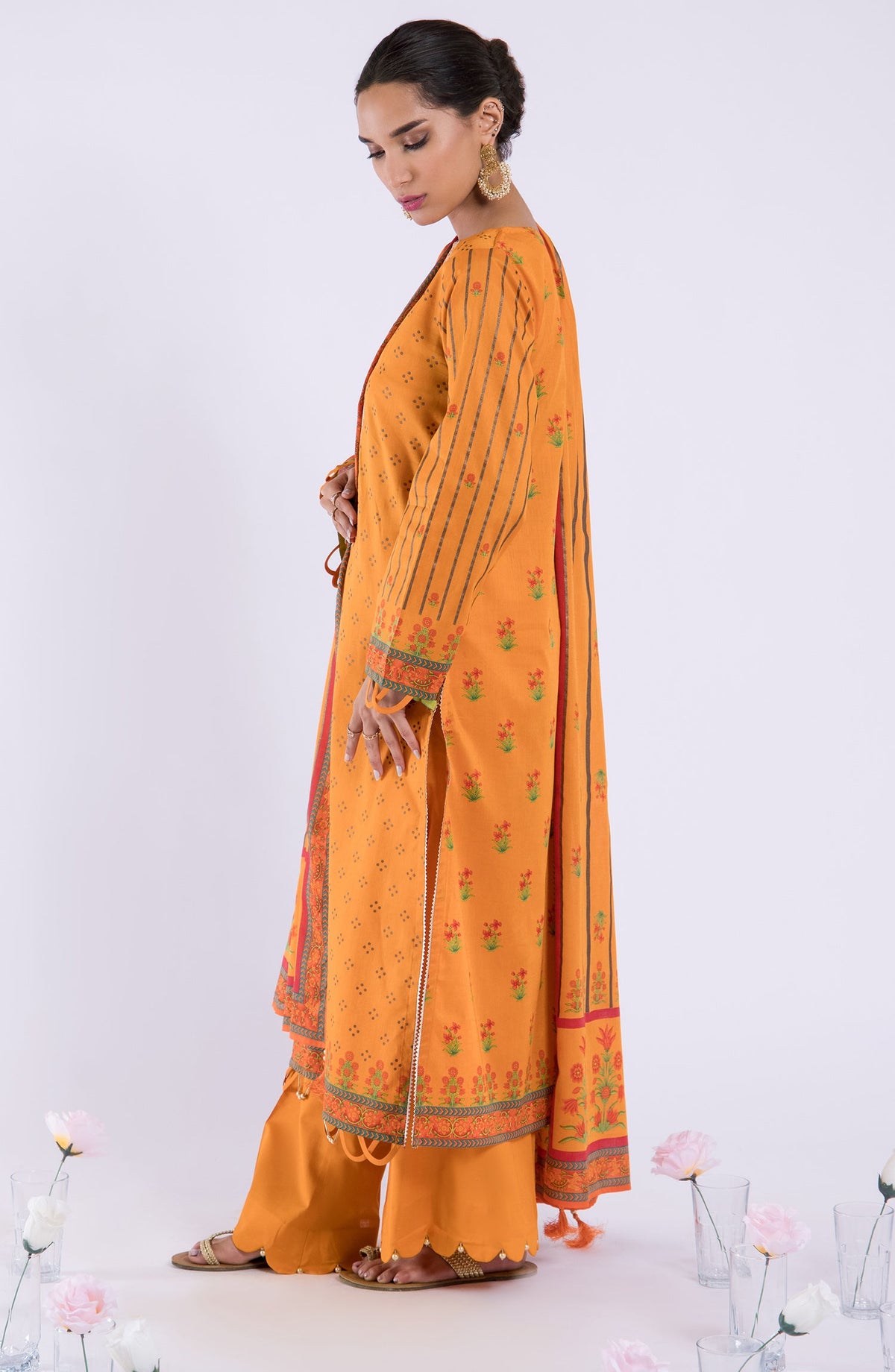 Orient - Unstitched 3 Piece Embroidered Lawn Shirt , Cambric Pant and Lawn Dupatta
