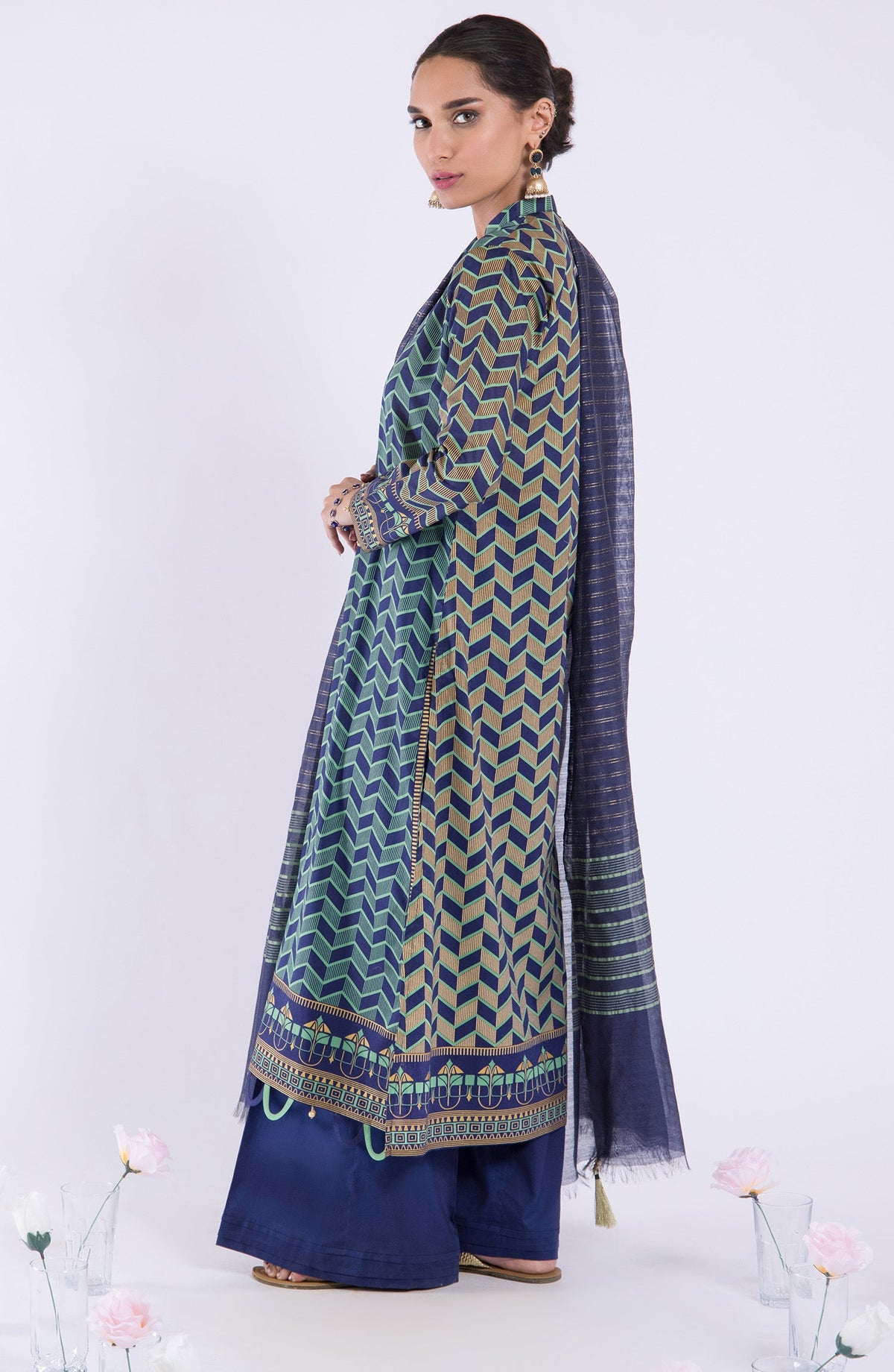 Orient - Unstitched 3 Piece Embroidered Lawn Shirt , Cambric Pant and Fancy Dupatta