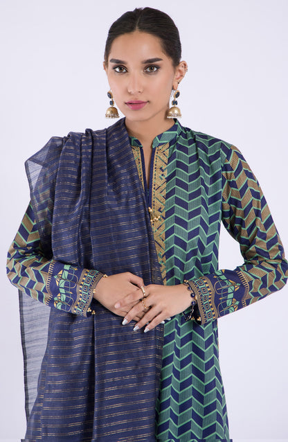 Orient - Unstitched 3 Piece Embroidered Lawn Shirt , Cambric Pant and Fancy Dupatta