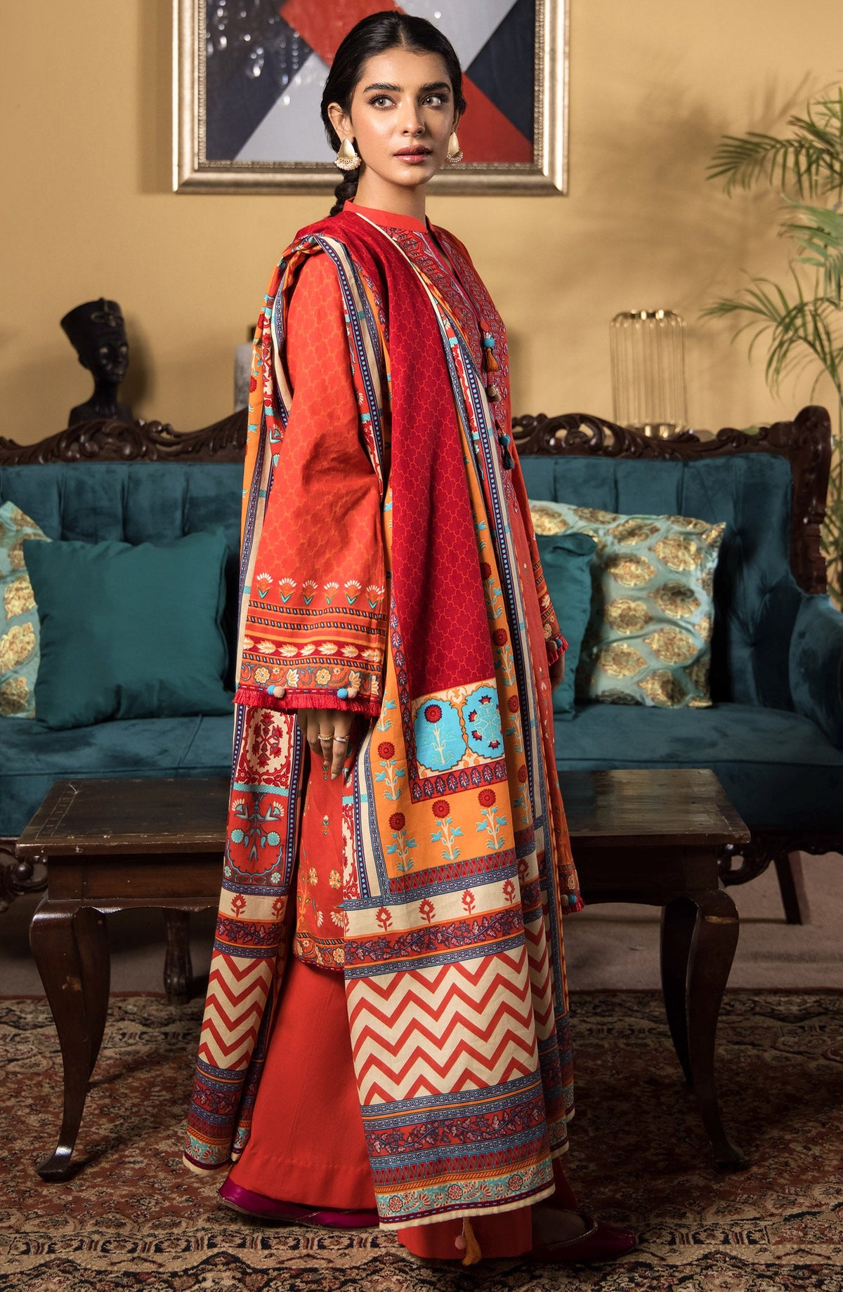 Orient - Unstitched 3 Piece Embroidered Cottel Shirt , Cottel Pant and Cottel Dupatta