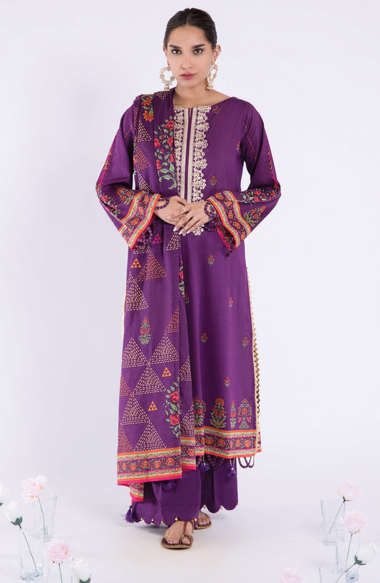 Orient - Unstitched 3 Piece Embroidered Lawn Shirt , Cambric Pant and Lawn Dupatta