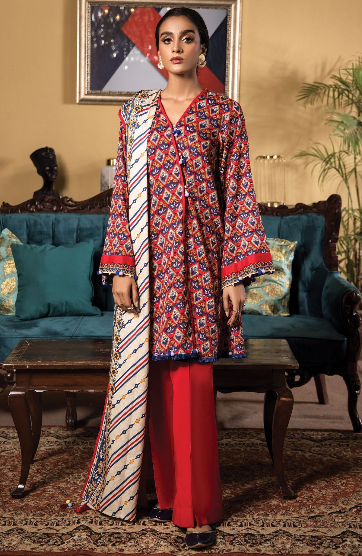Orient - Unstitched 3 Piece Printed Cottel Shirt , Cottel Pant and Cottel Dupatta