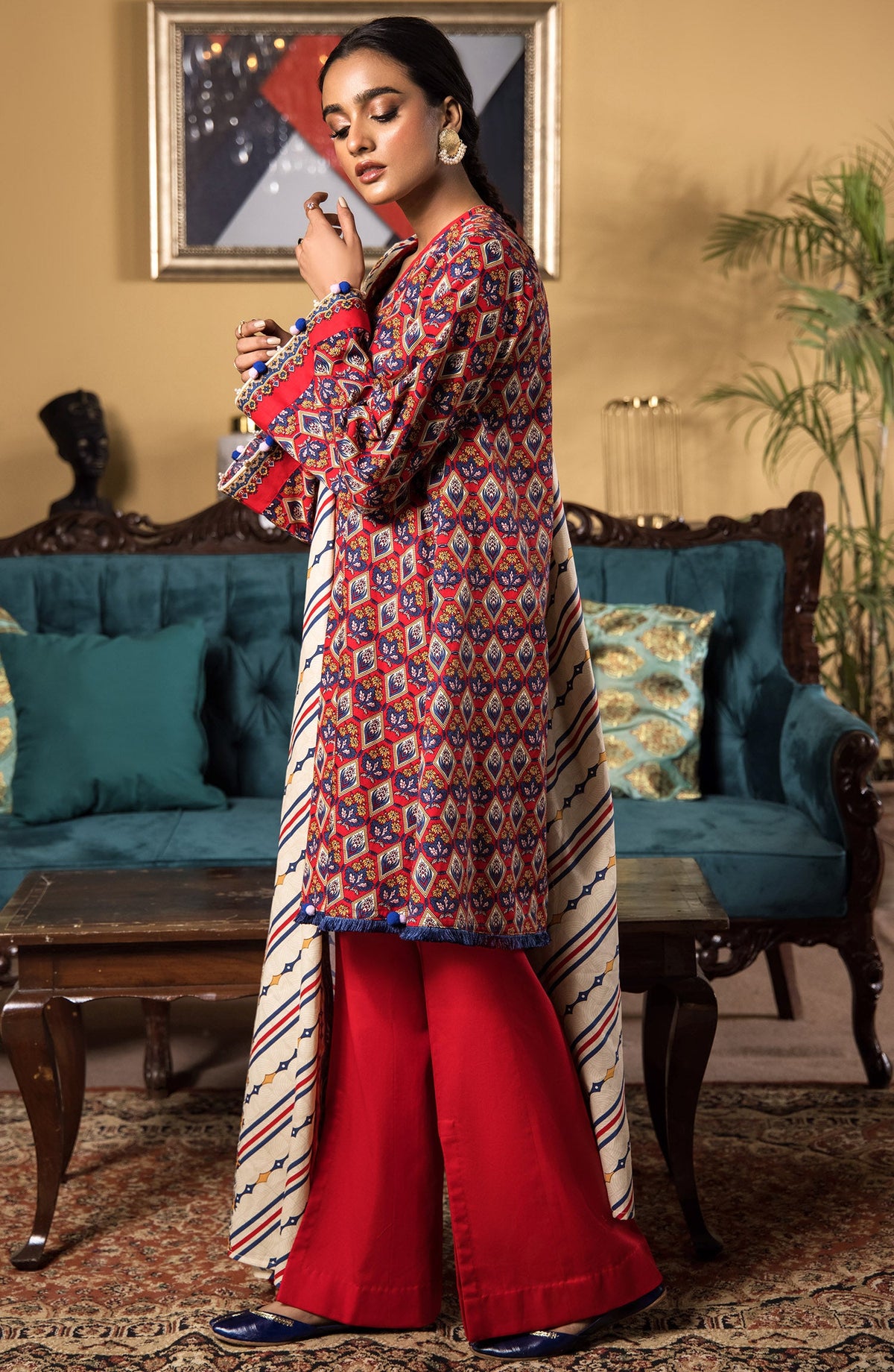 Orient - Unstitched 3 Piece Printed Cottel Shirt , Cottel Pant and Cottel Dupatta