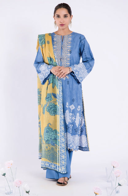 Orient - Unstitched 3 Piece Embroidered Jacquard Shirt , Cambric Pant and Yarn Dyed Dupatta