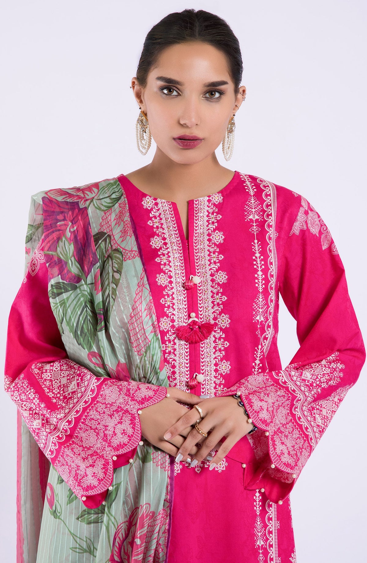 Orient - Unstitched 3 Piece Embroidered Jacquard Shirt , Cambric Pant and Yarn Dyed Dupatta