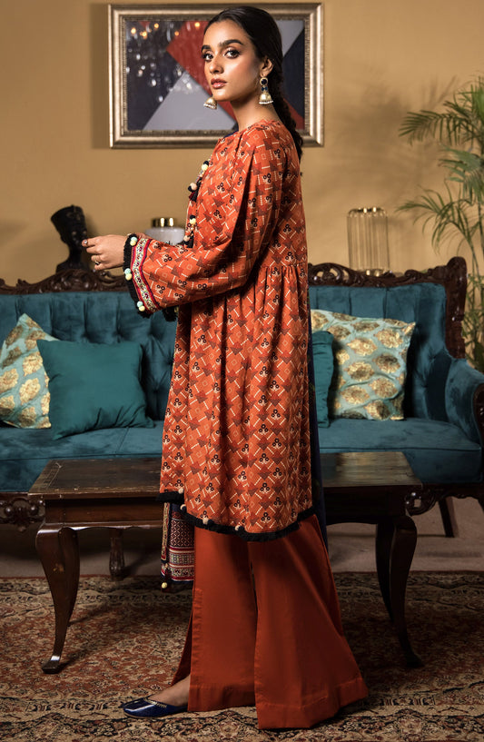 Orient - Unstitched 3 Piece Printed Cottel Shirt , Cottel Pant and Cottel Dupatta
