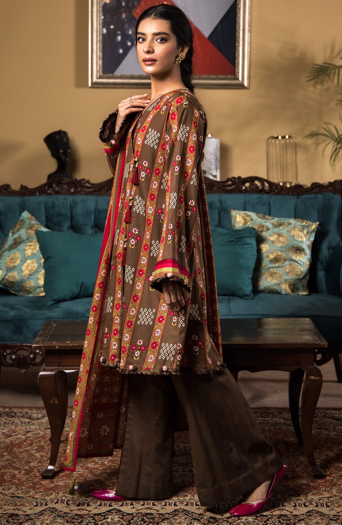Orient - Unstitched 3 Piece Printed Cottel Shirt , Cottel Pant and Cottel Dupatta