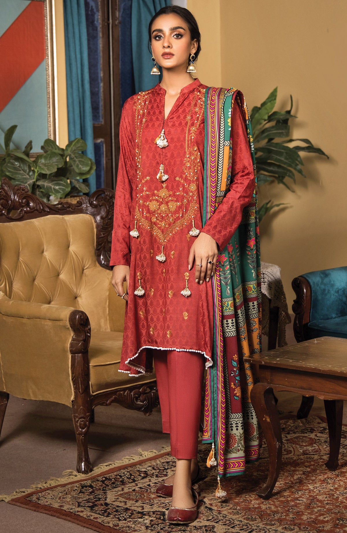Orient - Unstitched 3 Piece Embroidered Linen Shirt , Acrylic Pant and Linen Dupatta