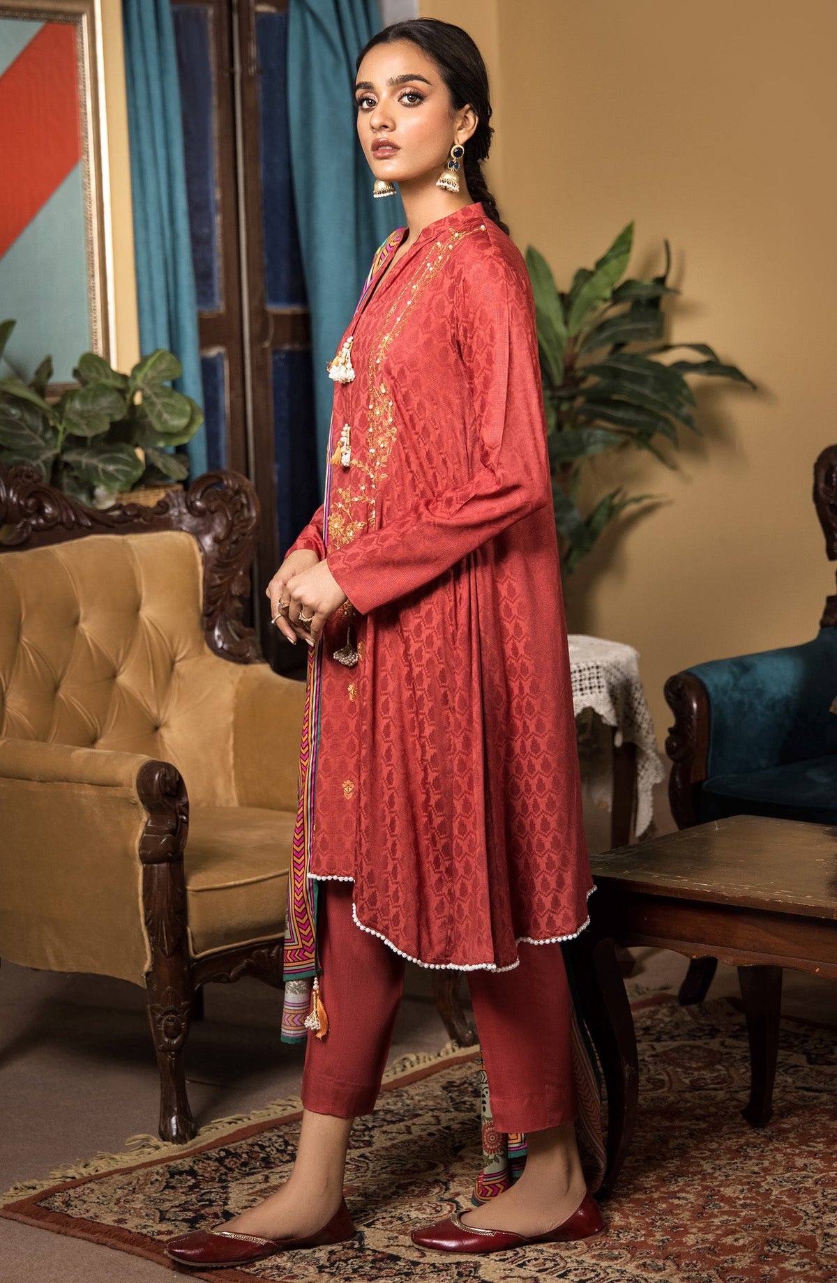 Orient - Unstitched 3 Piece Embroidered Linen Shirt , Acrylic Pant and Linen Dupatta
