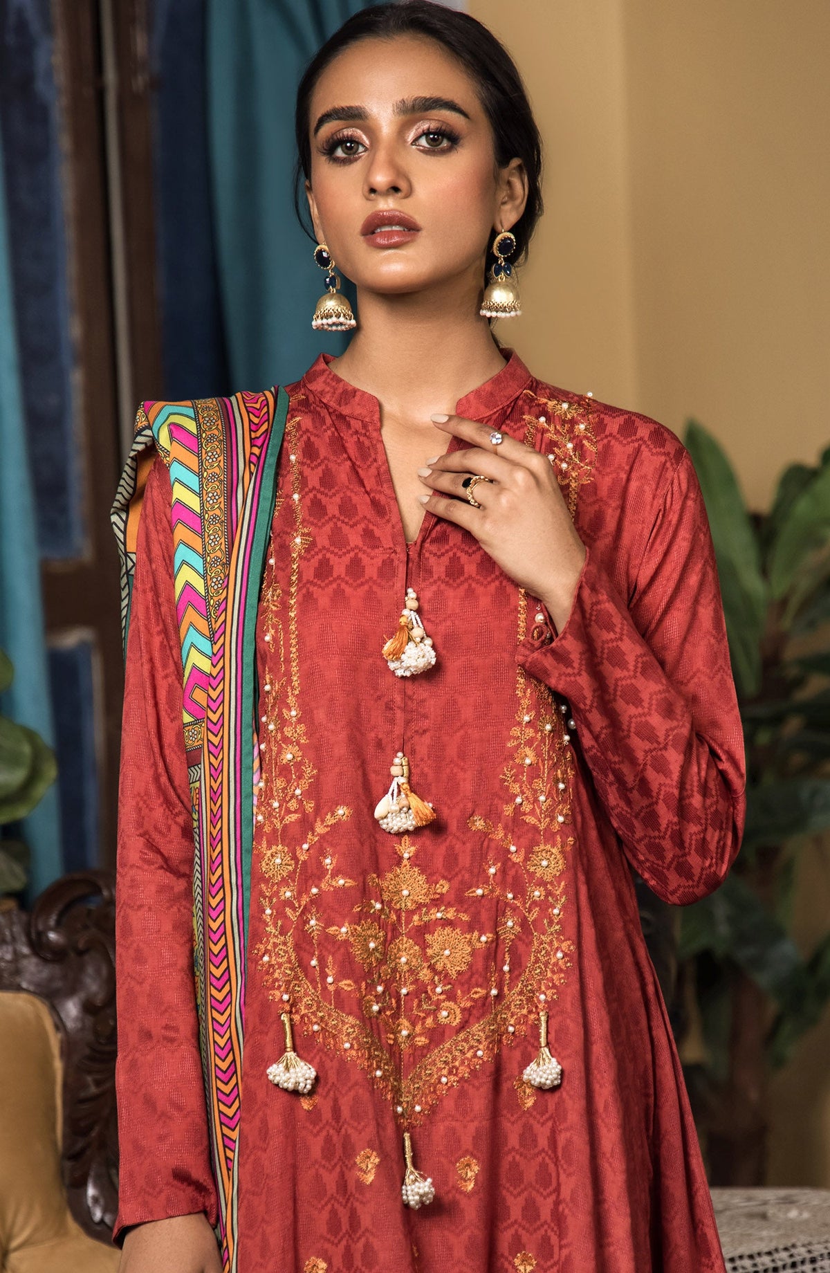 Orient - Unstitched 3 Piece Embroidered Linen Shirt , Acrylic Pant and Linen Dupatta