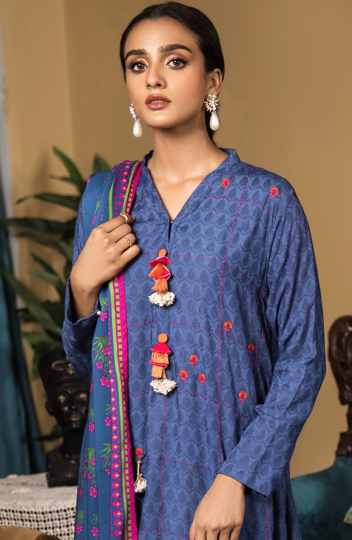 Orient - Unstitched 3 Piece Embroidered Linen Shirt , Linen Pant and Linen Dupatta