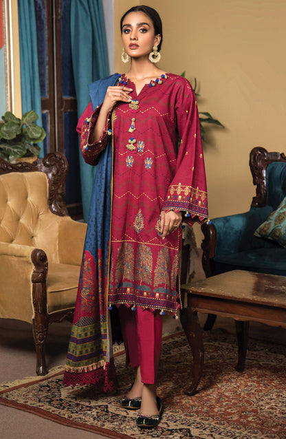 Orient - Unstitched 3 Piece Embroidered Khaddar Shirt , Khaddar Pant and Acrylic Dupatta