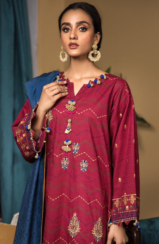 Orient - Unstitched 3 Piece Embroidered Khaddar Shirt , Khaddar Pant and Acrylic Dupatta