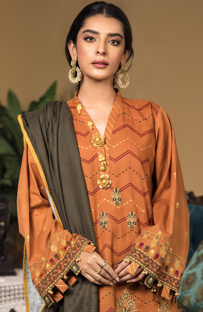 Orient - Unstitched 3 Piece Embroidered Khaddar Shirt , Khaddar Pant and Acrylic Dupatta