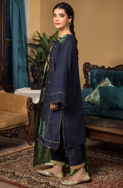 Orient - Unstitched 3 Piece Embroidered Karandi Shirt , Karandi Pant and Yarn Dyed Dupatta