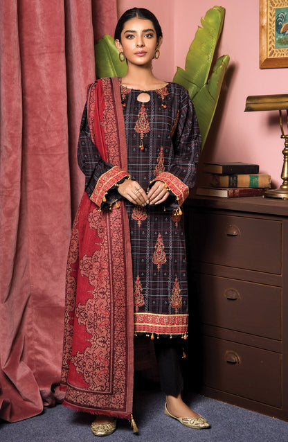 Orient - Unstitched 3 Piece Embroidered Khaddar Shirt , Khaddar Pant and Kashmiri Dupatta