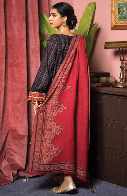 Orient - Unstitched 3 Piece Embroidered Khaddar Shirt , Khaddar Pant and Kashmiri Dupatta