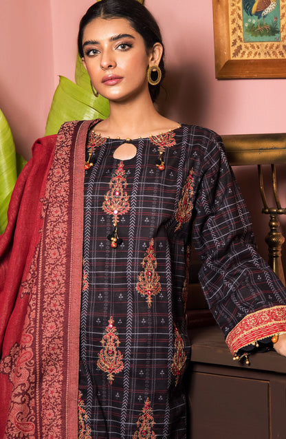 Orient - Unstitched 3 Piece Embroidered Khaddar Shirt , Khaddar Pant and Kashmiri Dupatta