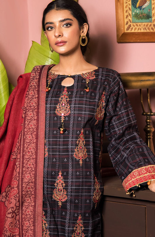 Orient - Unstitched 3 Piece Embroidered Khaddar Shirt , Khaddar Pant and Kashmiri Dupatta