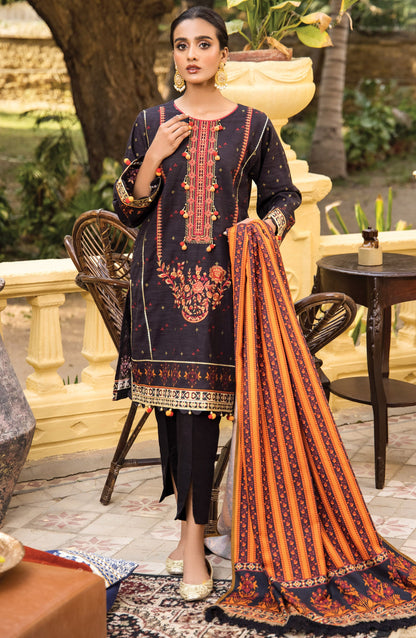 Orient - Unstitched 3 Piece Embroidered Khaddar Shirt , Khaddar Pant and Acrylic Dupatta