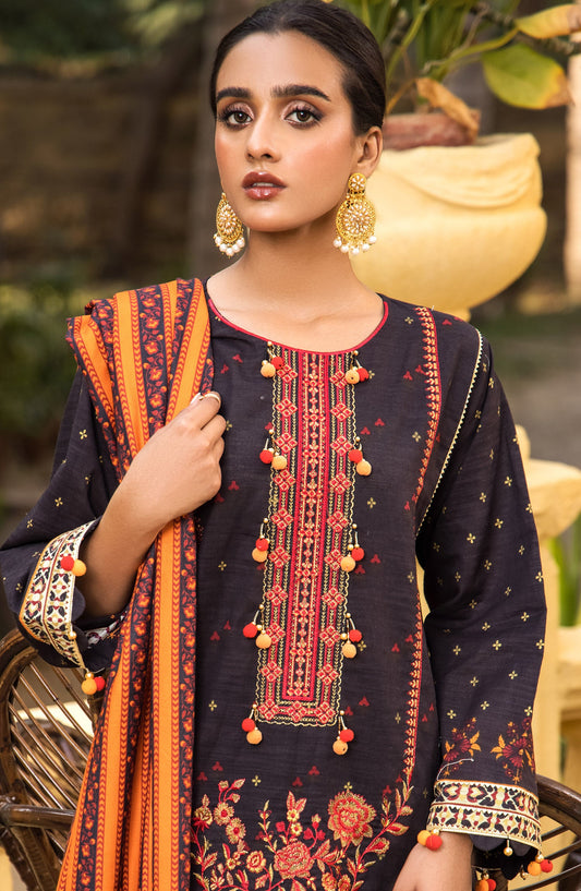 Orient - Unstitched 3 Piece Embroidered Khaddar Shirt , Khaddar Pant and Acrylic Dupatta