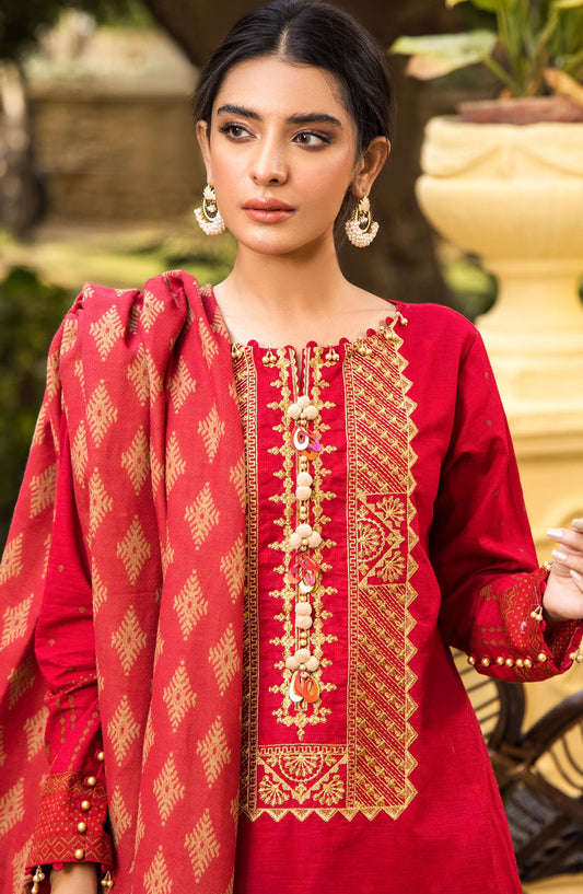 Orient - Unstitched 3 Piece Embroidered Khaddar Shirt , Khaddar Pant and JACQUARD Dupatta