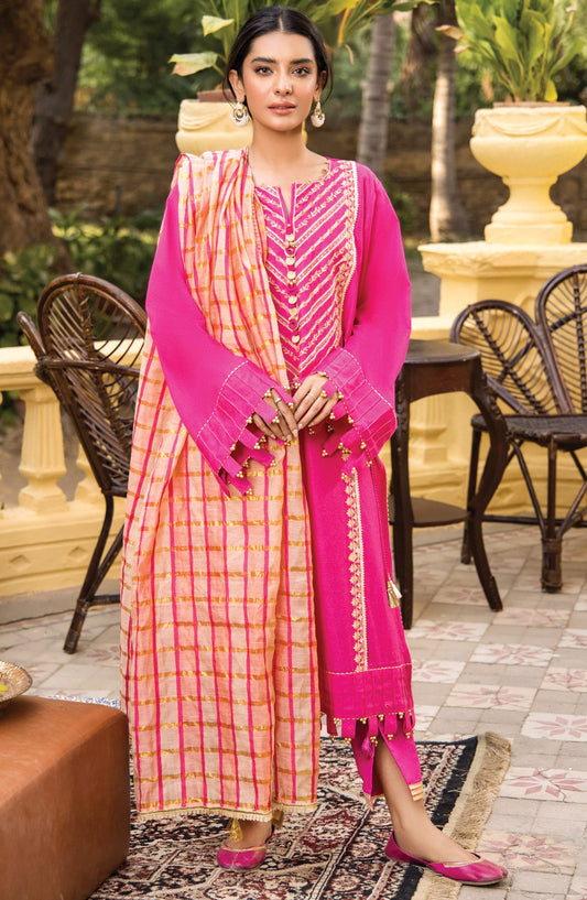 Orient - Unstitched 3 Piece Embroidered Karandi Shirt , Karandi Pant and Yarn Dyed Dupatta