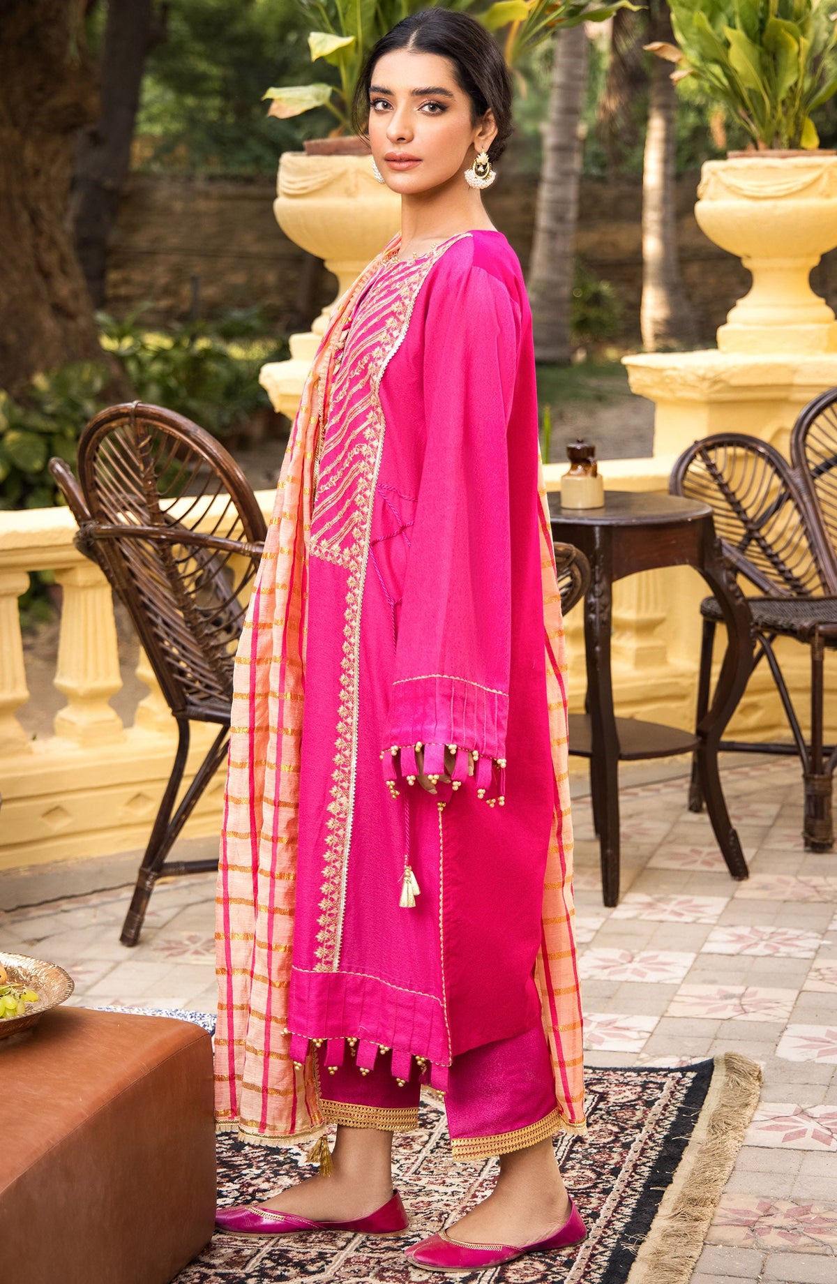 Orient - Unstitched 3 Piece Embroidered Karandi Shirt , Karandi Pant and Yarn Dyed Dupatta