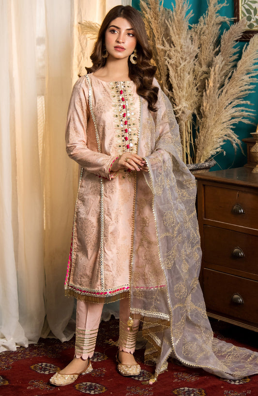 Orient - Unstitched 3 Piece Embroidered Jacquard Shirt , Cambric Pant and Organza Dupatta