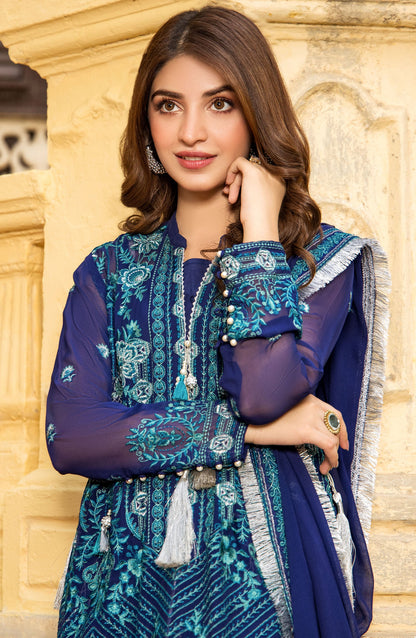 Orient - Unstitched 3 Piece Embroidered Chiffon Shirt , Raw Silk Pant and Chiffon Dupatta