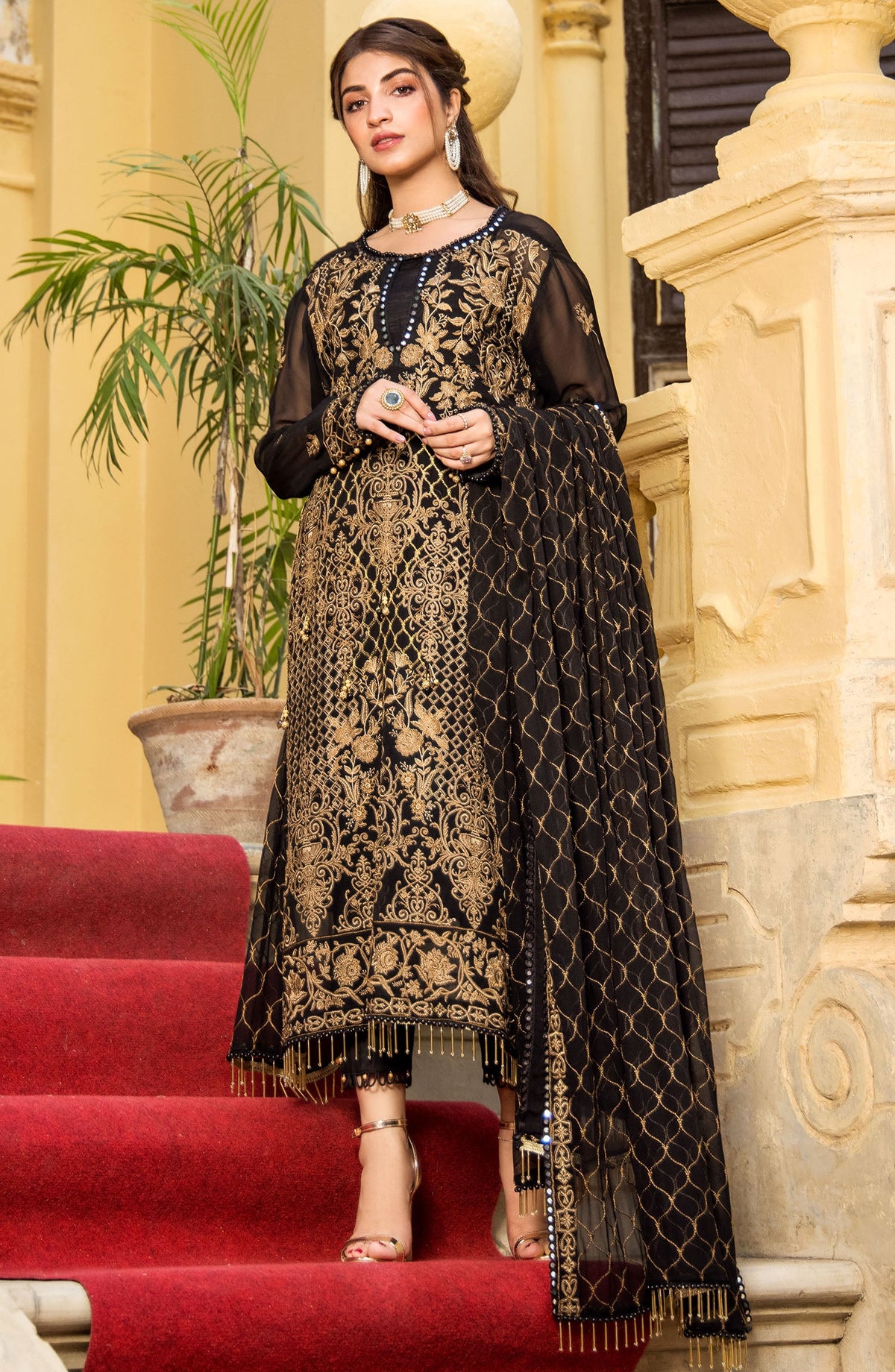 Orient - Unstitched 3 Piece Embroidered Chiffon Shirt , Raw Silk Pant and Chiffon Dupatta