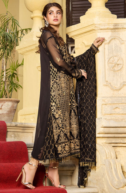Orient - Unstitched 3 Piece Embroidered Chiffon Shirt , Raw Silk Pant and Chiffon Dupatta
