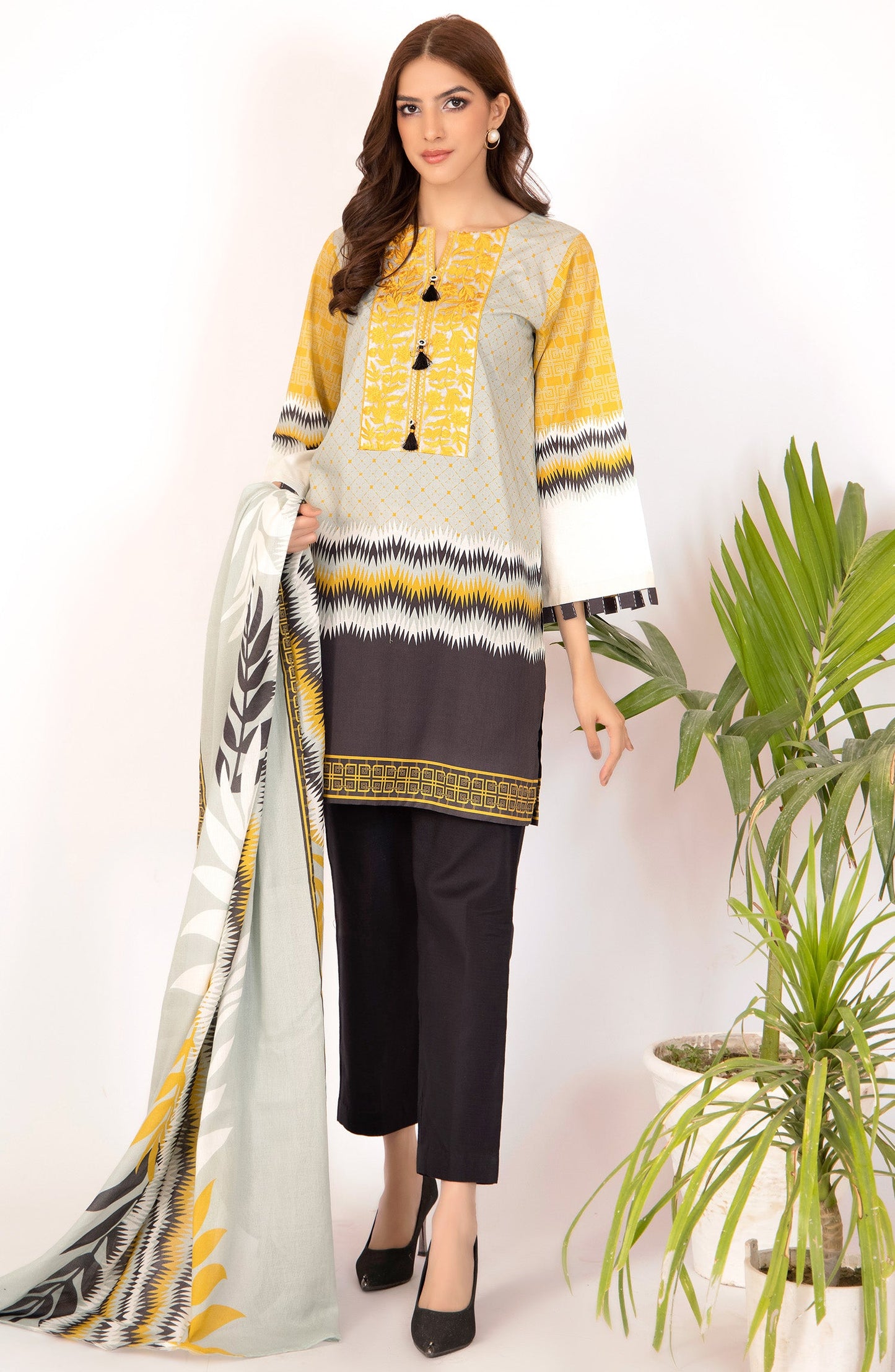 Orient - Unstitched 2 Piece Embroidered Lawn Shirt & Dobby Net Dupatta
